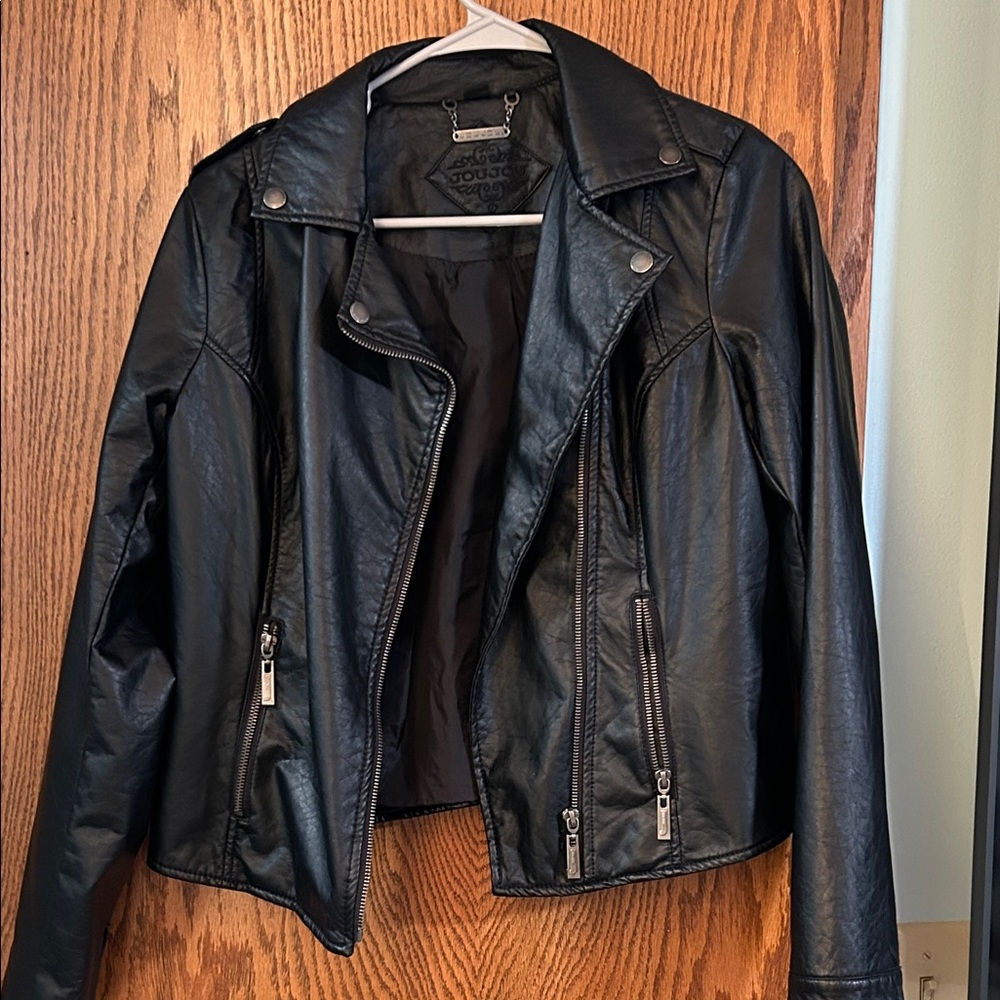 Jou Jou Black Leather Jacket with Silver Accents